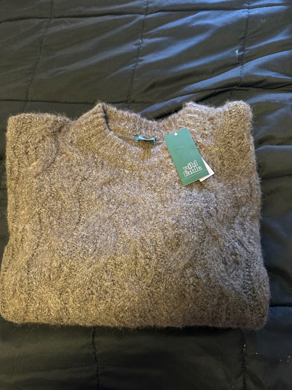 wild fable brown fuzzy cable knit pullover
